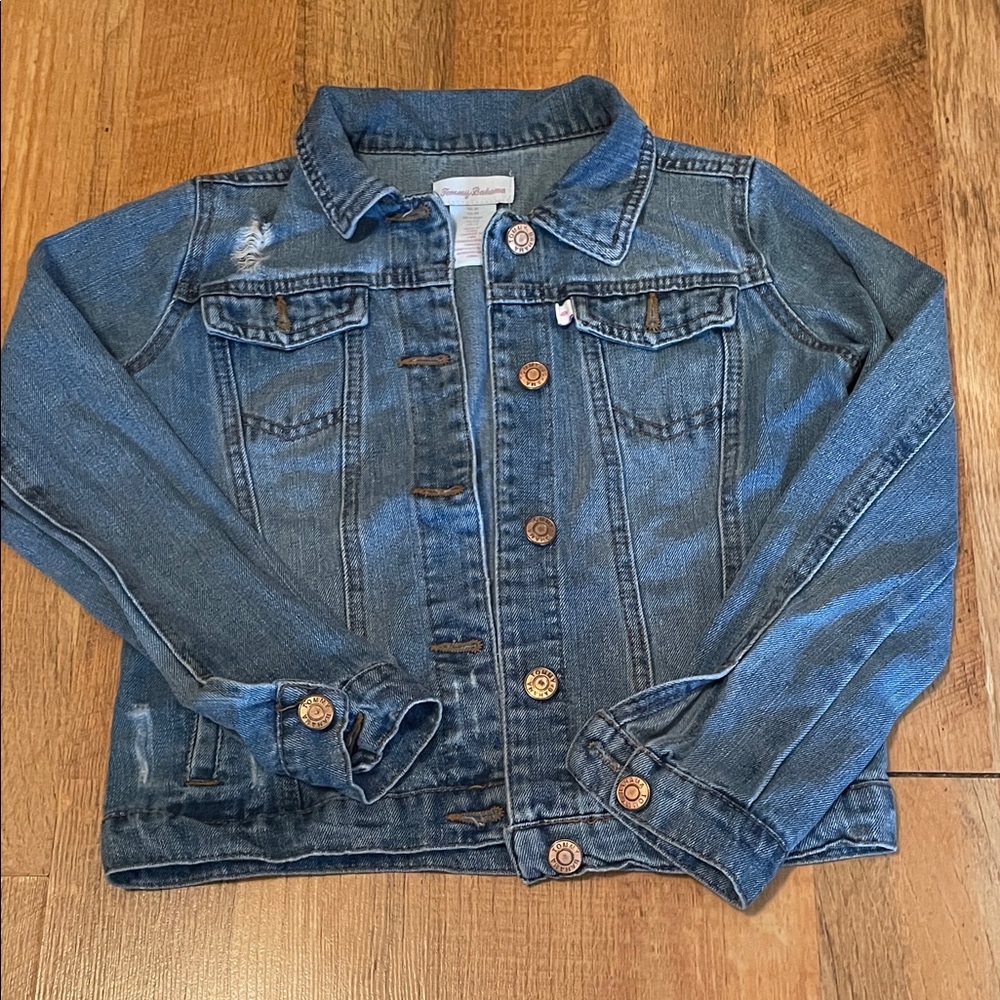 Tommy Bahama 🩷 Girl Size 10 Denim Jacket Logo Rose Gold Buttons